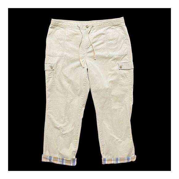 VTG L.L. BEAN Flannel Lined Straight Leg Utility Cargo Pants in Khaki SZ 16 TALL - Picture 10 of 10